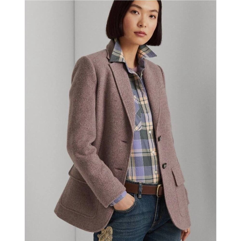 Ralph Lauren Black Label Purple Herringbone Wool Blazer Jacket Women's 10
